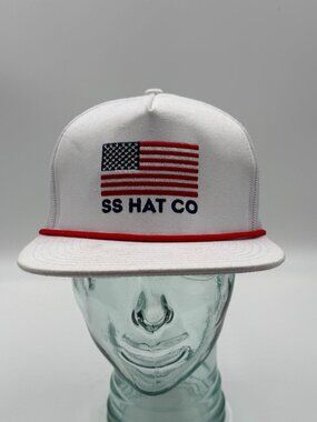 Southern Strings Hat Co Snapback Cap White Embroidered American Flag OS Adjust